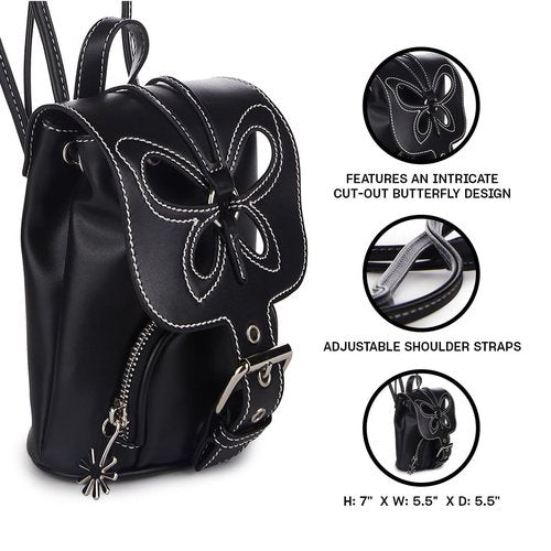 Dolls Kill Feeling Good Butterfly Backpack by Delia's For Adults - Vegan Leather Bag With Cut-Out Butterfly Design and Adjustable Straps - Black