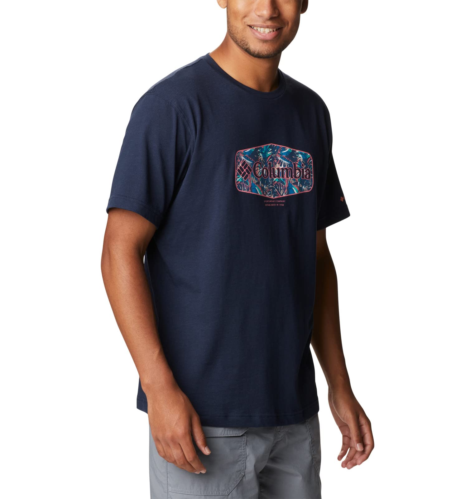 Columbia Men's Thistletown Hills Graphic Short Sleeve, Collegiate Navy HTHR/Wanderland Graphic, 2X Tall
