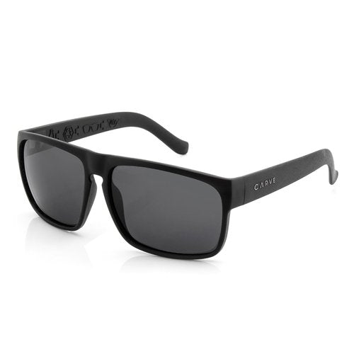 CARVE Vendetta Recycled Polarized Sunglasses – Matte Black/Grey, Unisex Square Frame, 100% UV Protection, Medium-Large Fit for Driving, Beach, Travel
