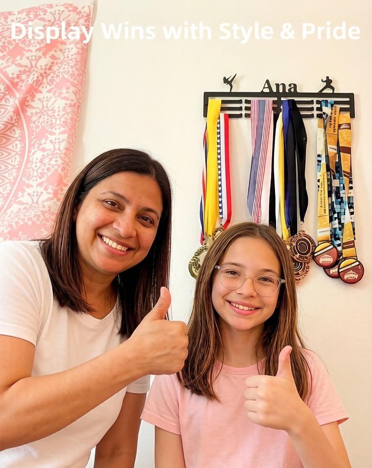 Skiennix Personalized Medal Holder - Custom Name Display Rack for 63 Awards Ribbons | Wall-Mounted Metal Hanger for Athletes