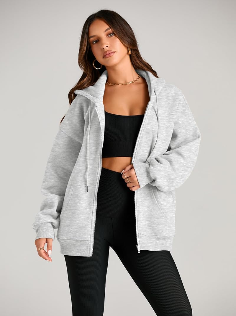 Grey Large EFAN Women’s Drawstring Fleece Hoodie with Pockets