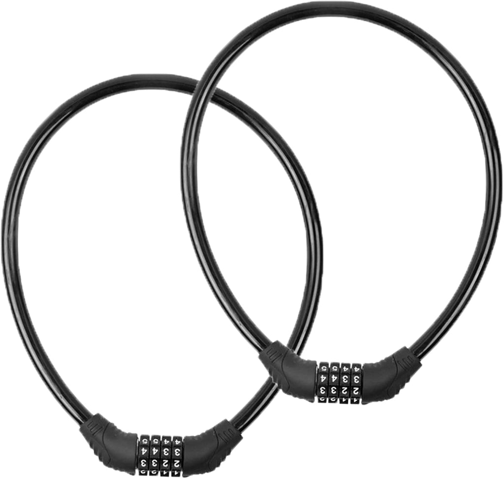 Skiennix Bike Locks - Anti-Theft 4-Digit Resettable Cable Lock | 2-Pack, 2ft x 1/2in, Black