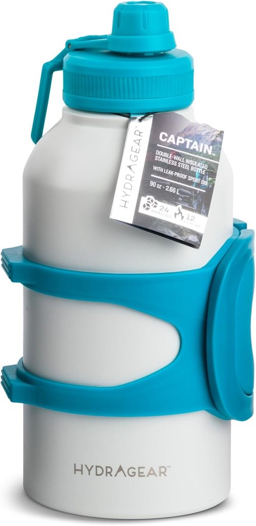 Hydragear Captain Insulated Stainless Steel Bottle - Leak Proof Sport Lid & Carry Handle - 90 Oz - Pewter