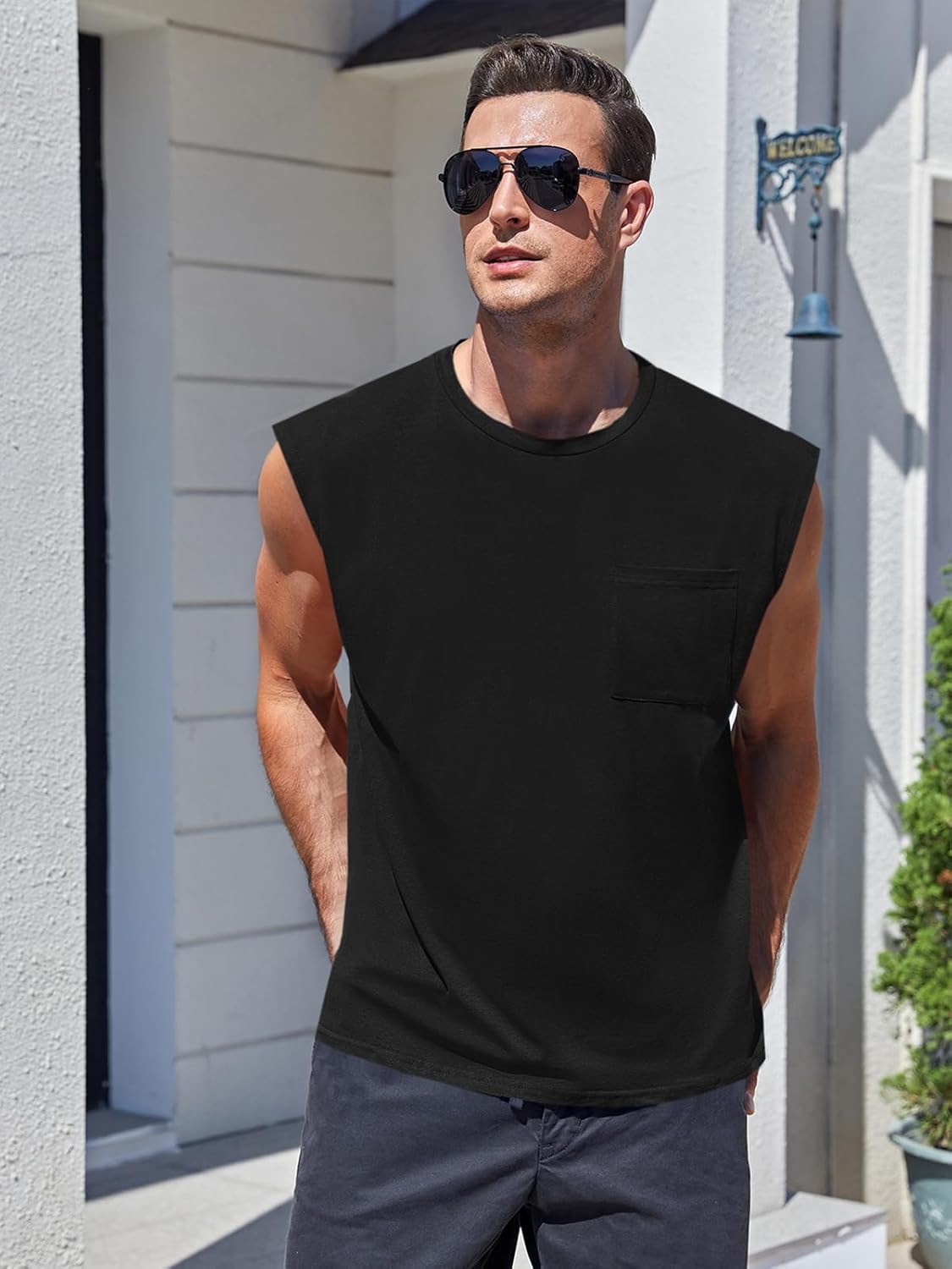 ZIWOCH Men's Sleeveless Tank Tops - Workout Muscle Shirts with Pocket | Comfortable Fit for Gym