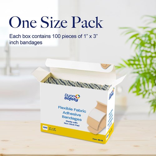 Dynarex Adhesive Fabric Bandage, 1 Inches X 3 Inches Sterile, 100 Count (Pack of 3)