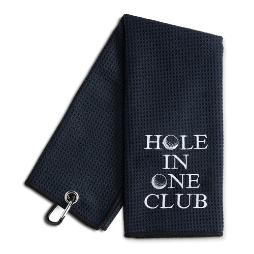 WUUCKOO Black Hole in One Club Embroidered Golf Towel, Funny Golf Towel for Golf Bag with Clip, Golf Accessories for Men, Birthday Gifts for Golfer
