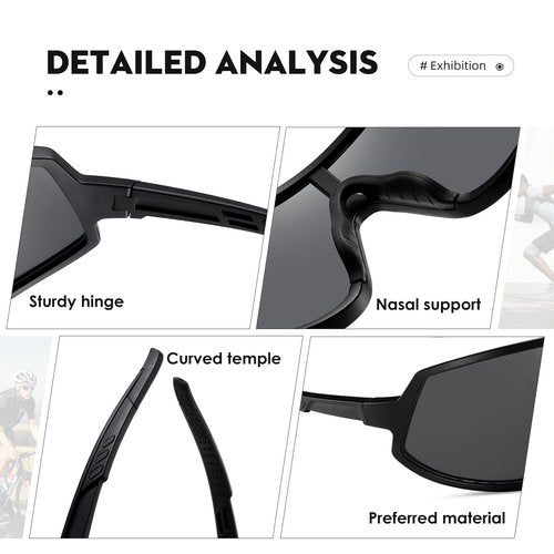 TIANYESY Sports Polarized Sunglasses for Men Women Cycling Driving Fishing Sunglasses UV Protection (Black)