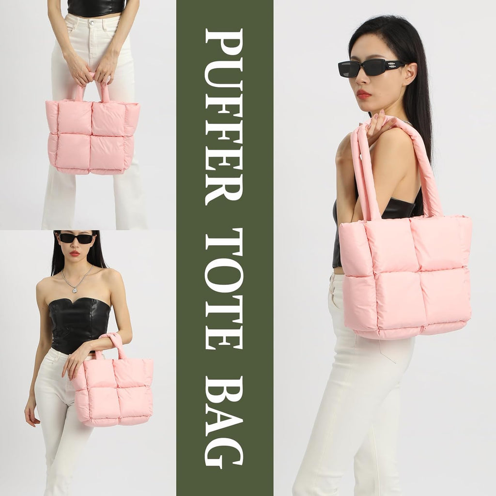 Skiennix Puffer Tote Bag - Soft, Quilted Winter Handbag for Women | Lightweight Cotton Design