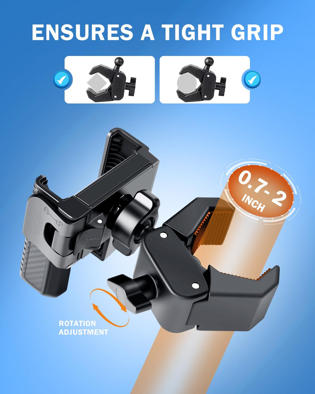 [Upgrade] Golf Cart Phone Mount Holder [Military-Grade Sturdy] with Security Double Lock Compatible with EZGO/Club Car/Yamaha, -360° Rotation with Anti-Scratch Pad [Big Phones & Thick Cases Friendly]