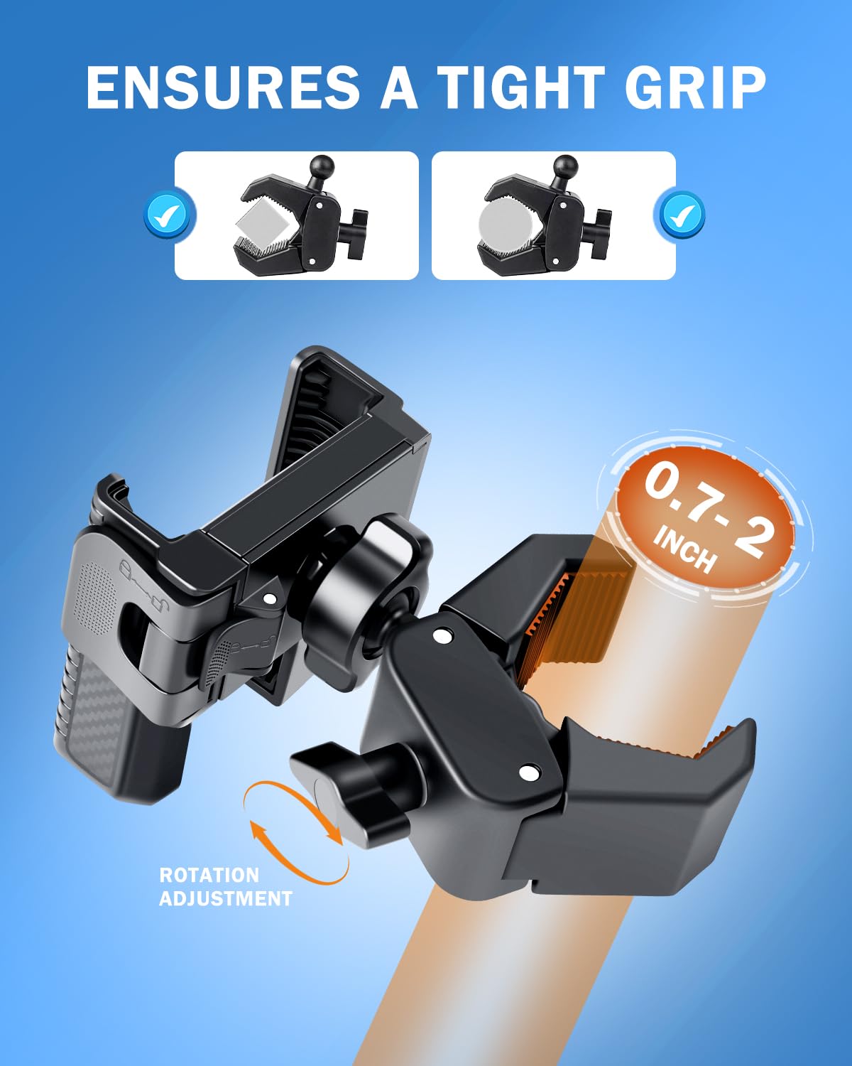 [Upgrade] Golf Cart Phone Mount Holder [Military-Grade Sturdy] with Security Double Lock Compatible with EZGO/Club Car/Yamaha, -360° Rotation with Anti-Scratch Pad [Big Phones & Thick Cases Friendly]