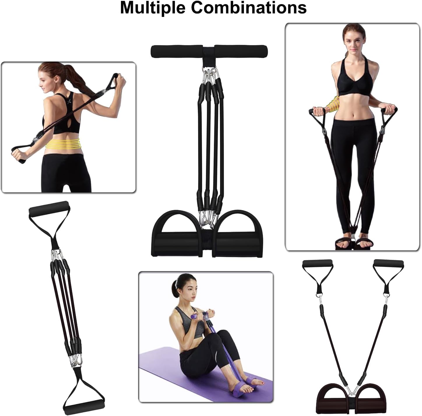 Skiennix Pedal Resistance Band - 4-Tube Elastic Pull Rope for Effective Sit-Up & Stretching Workouts