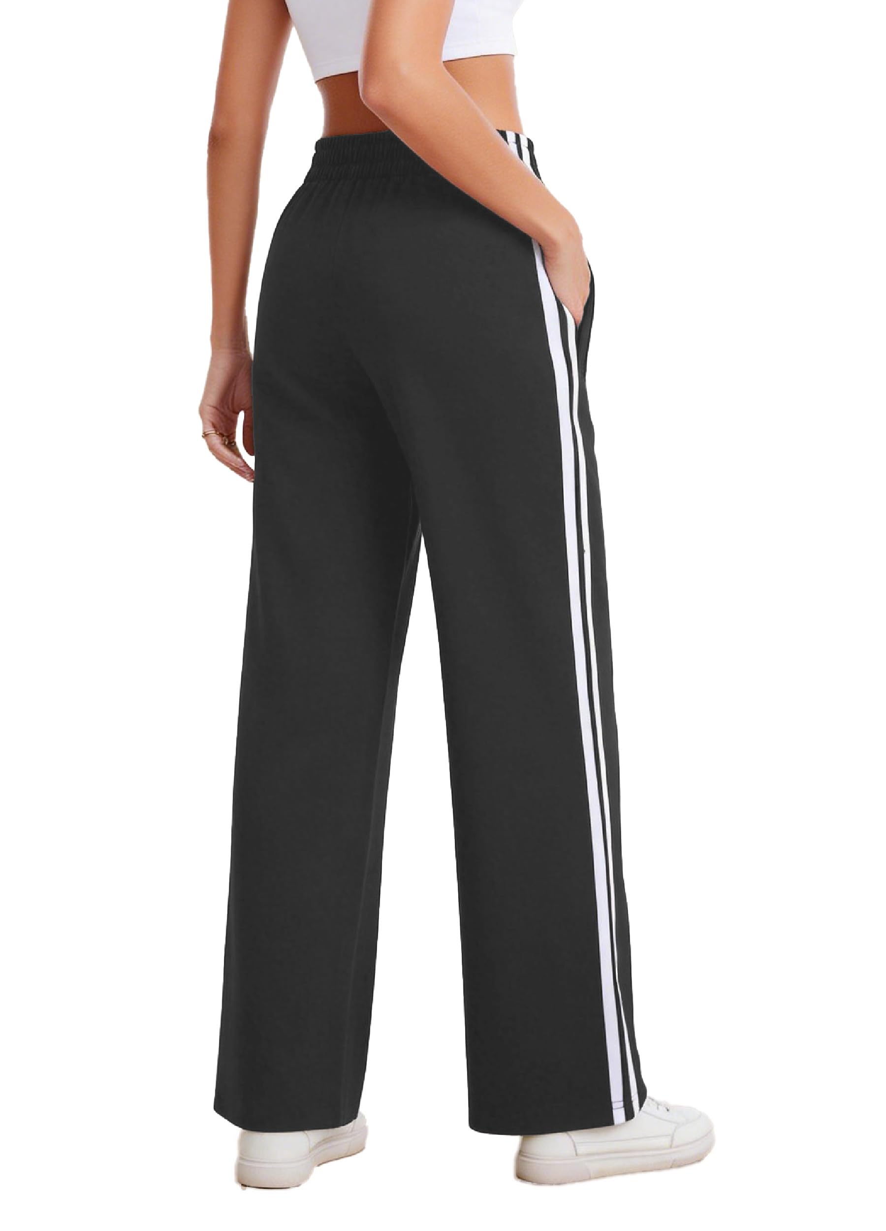 Houmous Cotton Sweatpants Womens Wide Leg Track Pants Lounge Stretch Athletic Loose Jogging Sport Zip Pockets,28 Inseam,Grey,XXL
