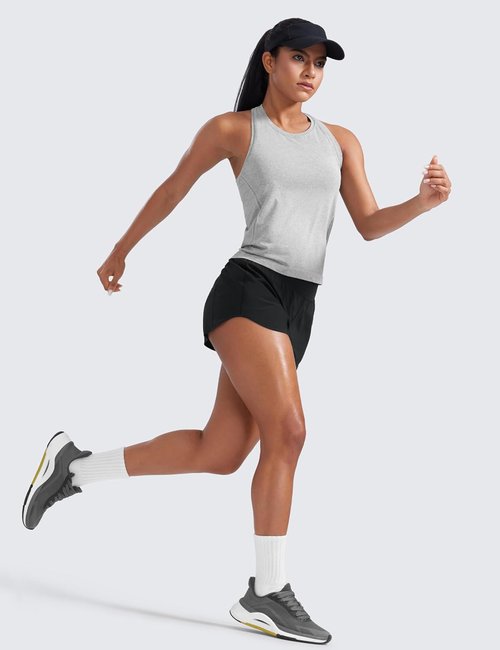 CRZ YOGA Running Shorts for Women - Quick Dry Mesh Liner, Mid Flat Waist, Zipper Pocket, 3" Length