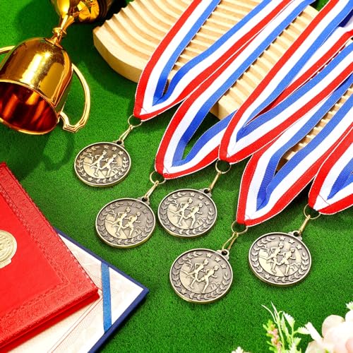 Remuuly 100 Pcs Cross Country Medal Set with Neck Ribbons, 2'' Gold Trophies - Style 1