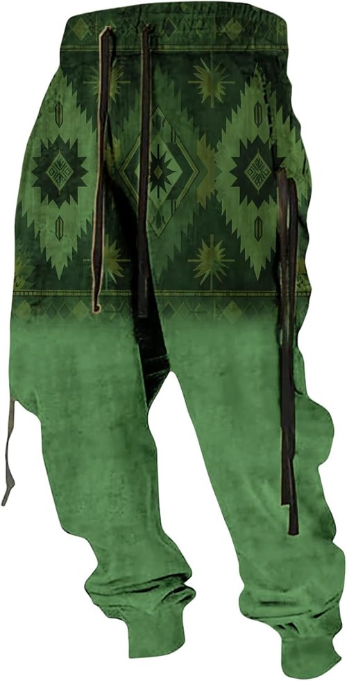 HOTYD Men's Western Cowboy Sweatpants - Casual Elastic Waist with Retro Aztec Print | Loose Fit Jogger Pants