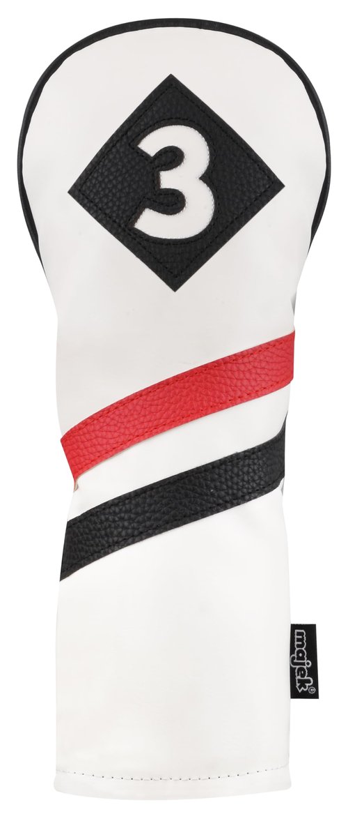 Majek Retro Golf Headcovers White Red and Black Vintage Leather Style 1 3 5 X Driver Fairway and Hybrid Head Covers Fits 460cc Drivers Classic Look