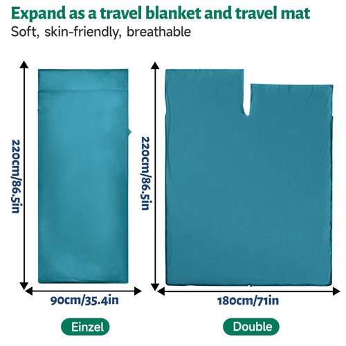 Ultralight Sleeping Bag Liner, 9.8oz Satin Sleep Sack, Comfy Breathable & Cooling & Silky Soft liner, Travel Sheets & Adult Sleep Sack with 2 Way Zipper, Ideal for Backpacking, Hotel, Camping, Hostels