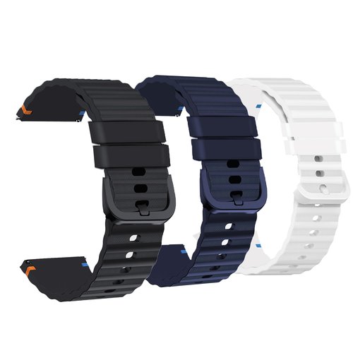 Compatible with Cubitt Viva Pro Smart Watch Band, Lamshaw New Silicone Woven Line Adjustable Replacement Strap Compatible with Cubitt Viva Pro, Viva, Aura Pro, Aura Smart Watch (3 Pack-Black+White+Blue, 22mm size band)