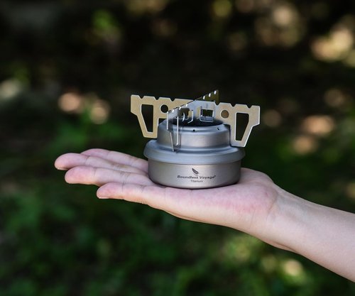 Boundless Voyage Titanium Spirit Burner Mini Alcohol Stove with Brackets Outdoor Camping Stove Multi-Fuel Stove, Lightweight and Versatile ti2001c