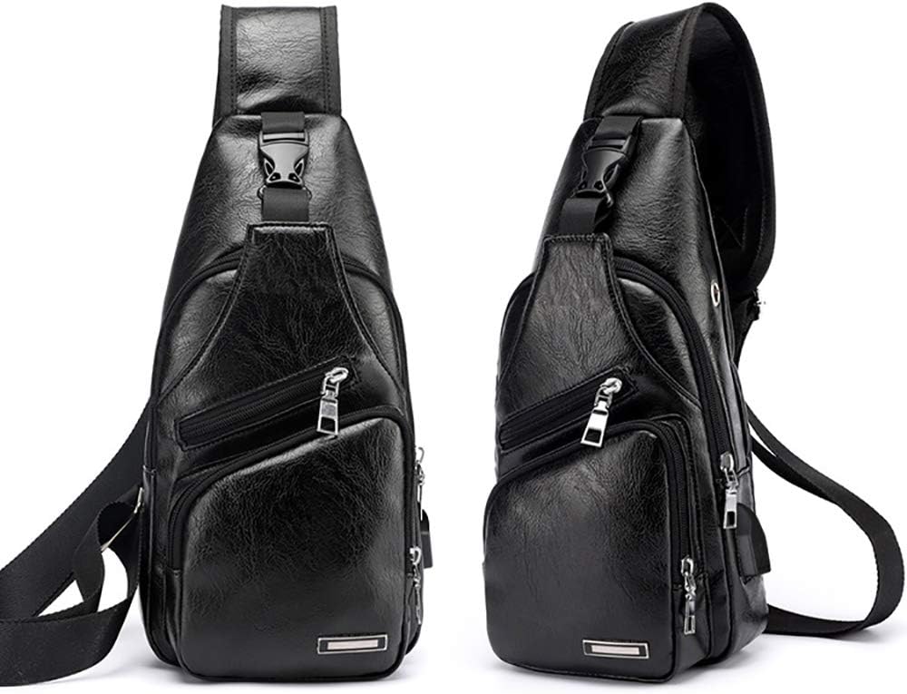 Peicees Leather Sling Bag - Men's Crossbody Backpack with USB Charging Port | Stylish & Functional