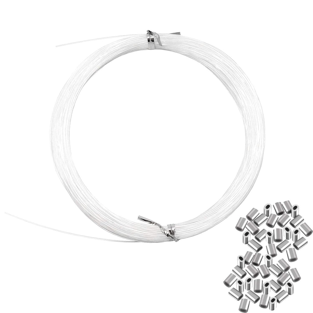 Skiennix Invisible Hanging Support - 60lbs Capacity | 98ft Clear Picture Wire with 40 Aluminum Crimping Sleeves