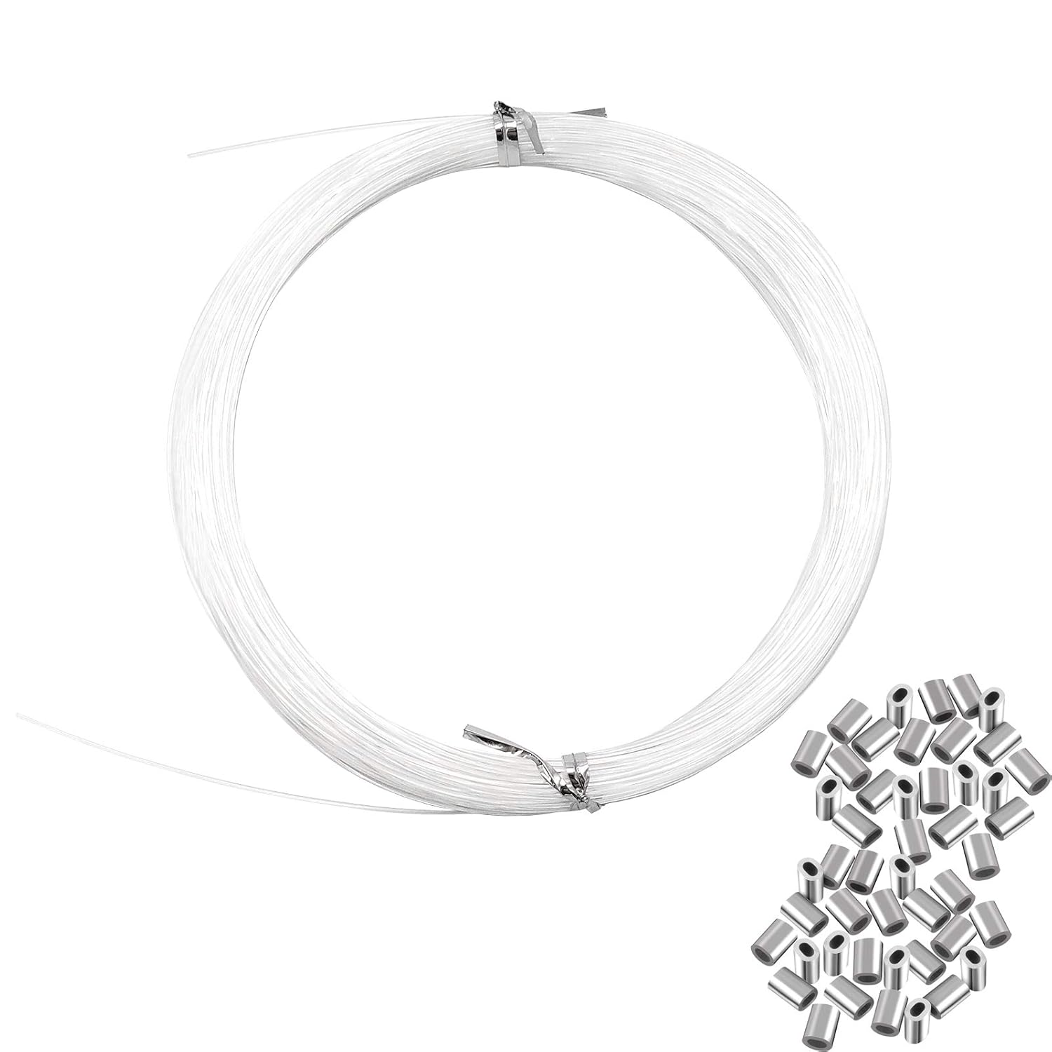Skiennix Invisible Hanging Support - 60lbs Capacity | 98ft Clear Picture Wire with 40 Aluminum Crimping Sleeves