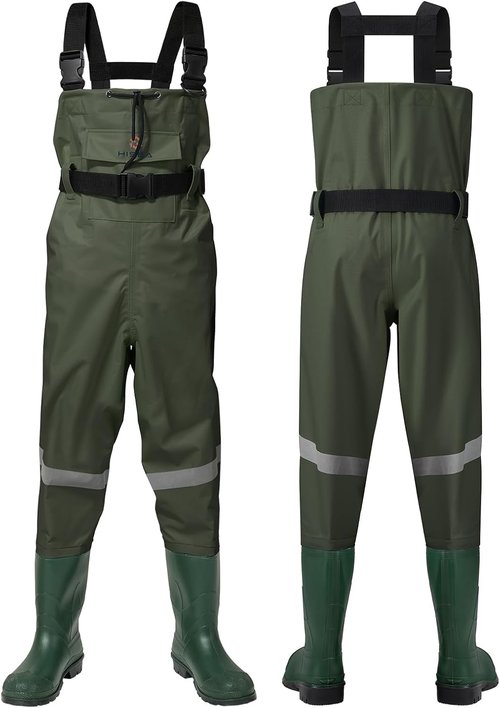 HISEA Kids Chest Waders - Youth Waterproof Fishing Waders with Boots | PVC Design & Reflective Safety Band