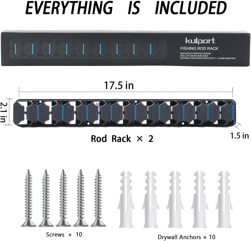 Skiennix Fishing Rod Holder - Wall-Mounted Vertical Rack for Up to 18 Rods | Ideal for Garage Organization