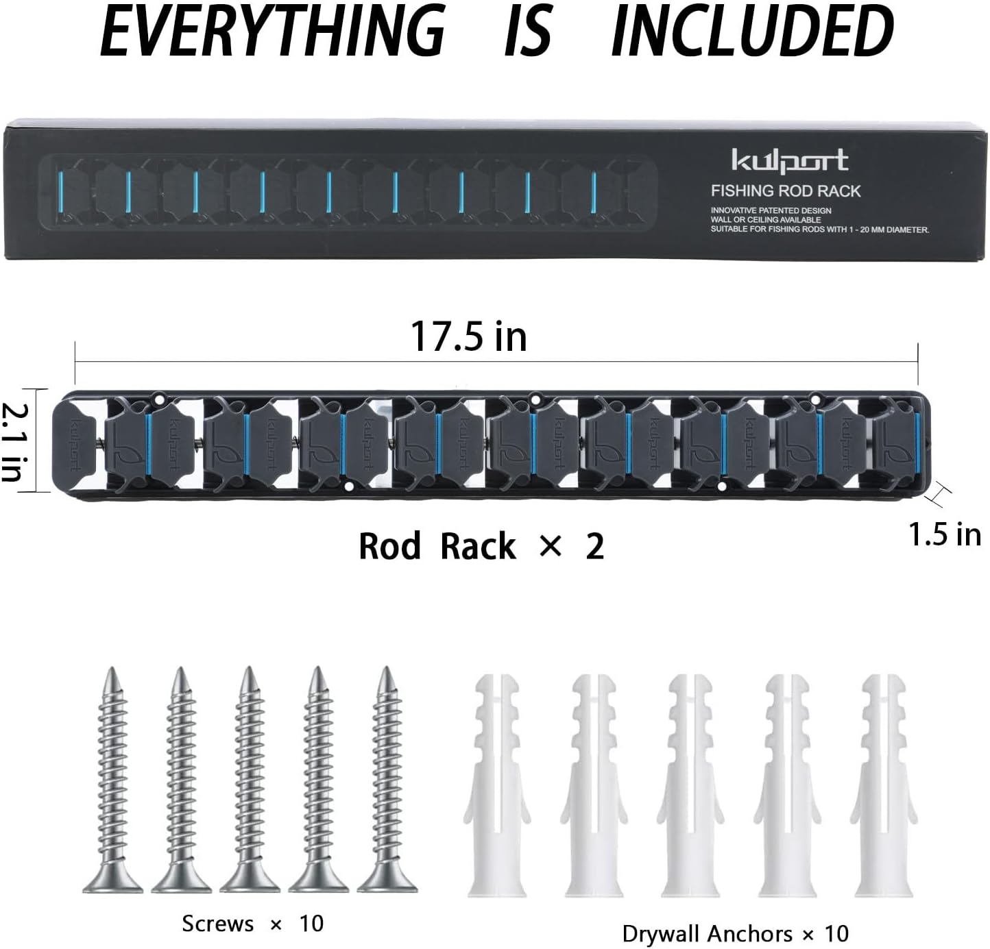 Skiennix Fishing Rod Holder - Wall-Mounted Vertical Rack for Up to 18 Rods | Ideal for Garage Organization