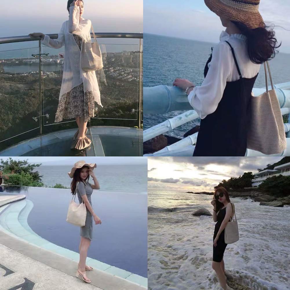 Aphoraeny Straw Beach Bag Buckets Totes Handbag Shoulder Bag Tote Bag Women Summer Handbag (A-Dark Beige)