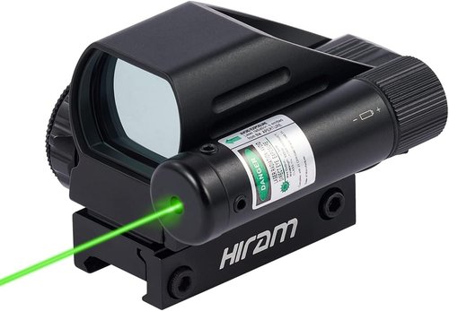 Hiram Holographic Reflex Scope Sight - 1x22x33 with 4 Reticles & Laser in Red/Green Dot