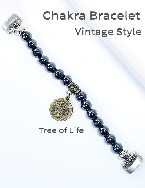 FTWIND Compatible with Fitbit Luxe Band Agate Natural Gemstone Beads Boho Bracelet for Women Energy Stones Healing Crystal Chakra Tree of Life Obsidian 6"-6½"