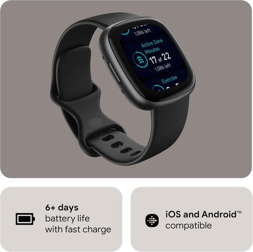 Fitbit Versa 4 Fitness Smartwatch - Daily Readiness, GPS, 24/7 Heart Rate, Black/Graphite, One Size (S & L Bands Included)