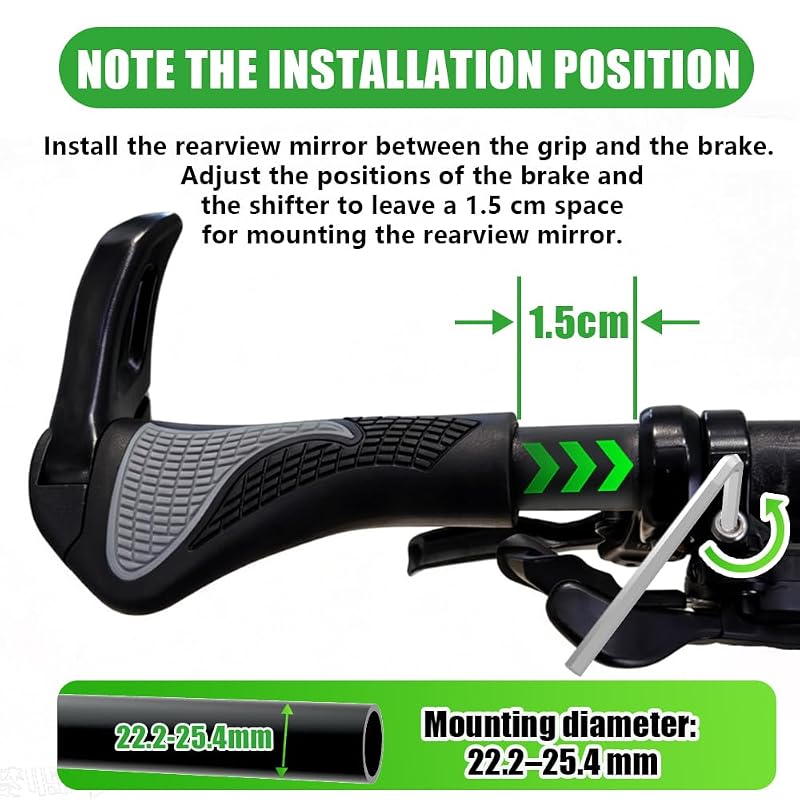 RBRL Extra Large Bicycle Mirror Set, 360° Adjustable Shatterproof Bar End Rear View Mirrors for E-Bikes