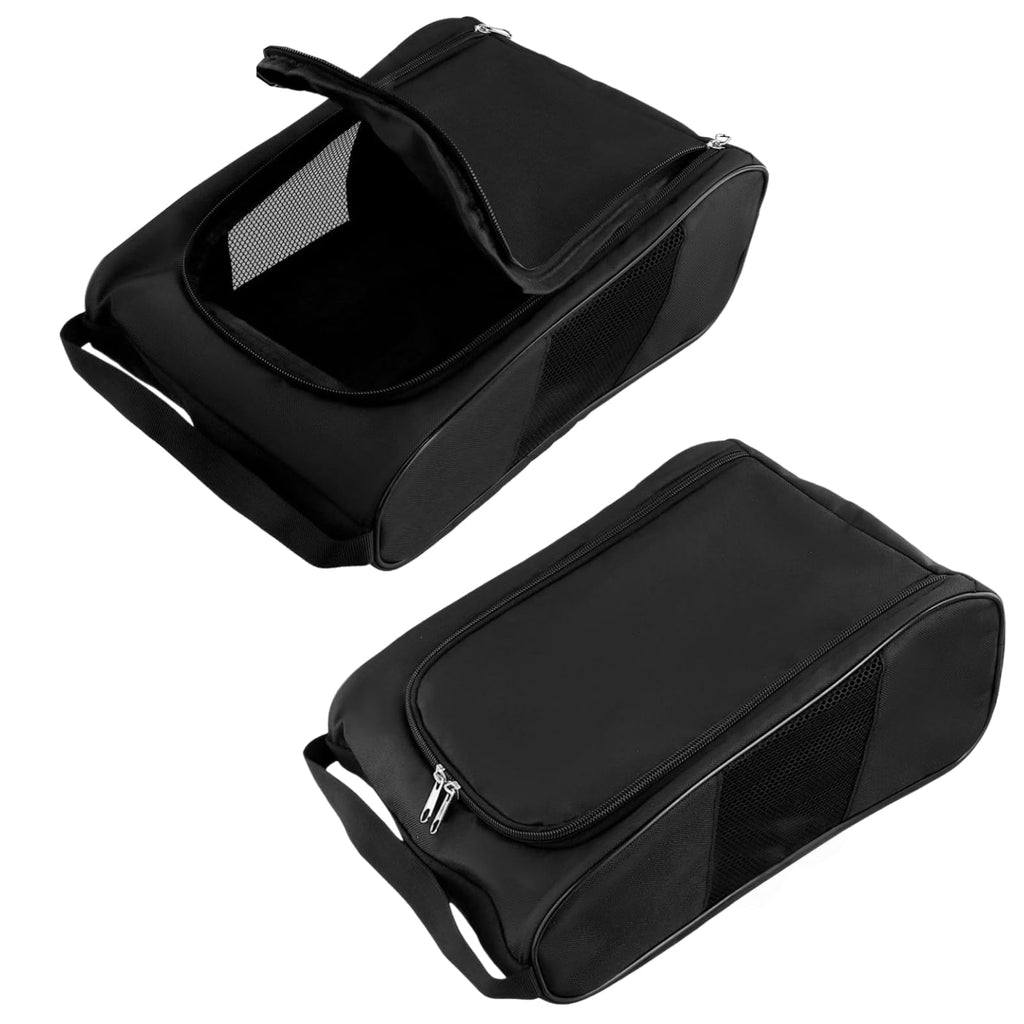 Suaetiai Golf Shoe Bag for Men Women, Mesh Shoe Bags for Travel, Water Proof Ventilation Golf Shoes Bag, Outdoor Shoe Carrier with Zippered and Handle (Black/Black-2PCS)