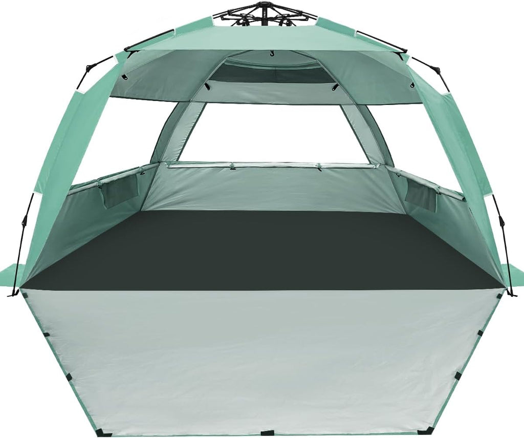 WhiteFang Deluxe Beach Tent - UV Protection Sun Shade Shelter for 3-6 People | Extendable Floor & Ventilating Windows