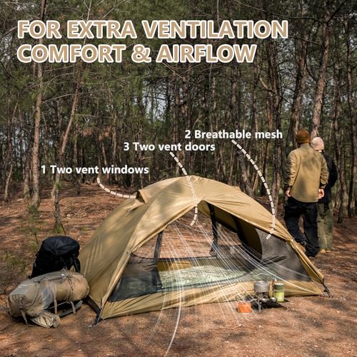 BISINNA Lightweight 2 Person Backpacking Tent - Brown, Waterproof & Windproof