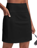 PINSPARK 19" Knee Length Skorts for Women High Waisted Golf Skirts UPF 50+ Athletic Tennis Casual Skort with 4 Pockets Modest Skirts, Black Large