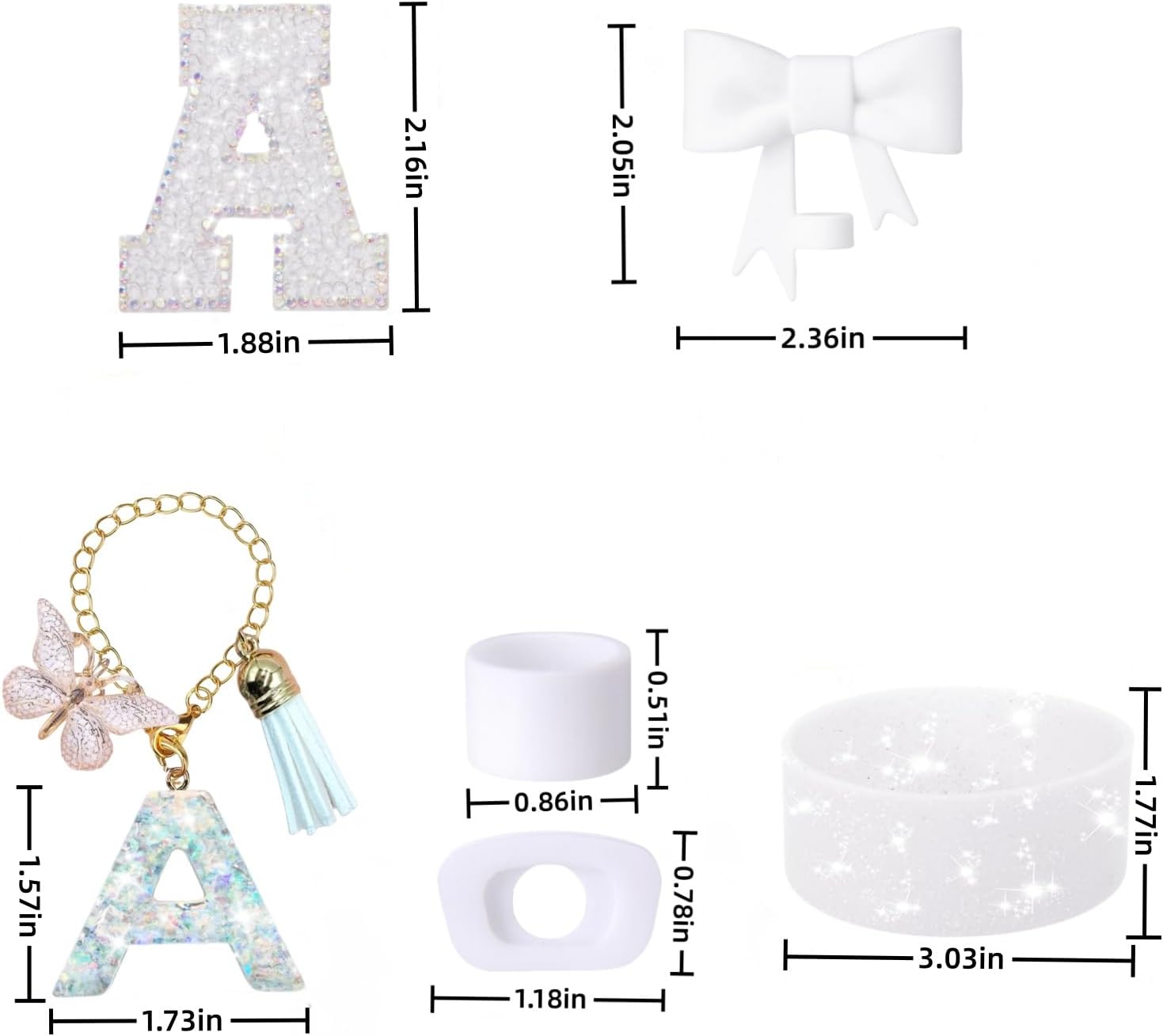 Stanley - 6PCS White Accessories Set for 30oz & 40oz Cups - Includes Handle Charm & Personalized Stickers
