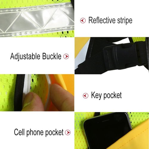 Keenso Reflective Running Vest, Multi-function Running Safety Vest Sports Reflective Mesh Vest with Pocket for Cycling, Night Running, Marathon(Yellow)