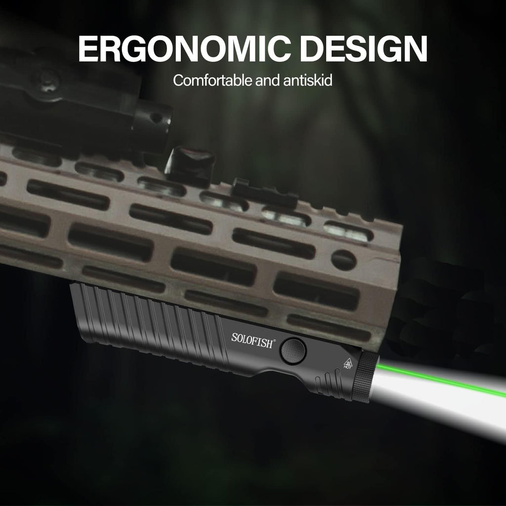 Solofish Tactical Flashlight - 1450 Lumens with Green Laser Sight | Magnetic Rechargeable, Mlok Rail Compatible