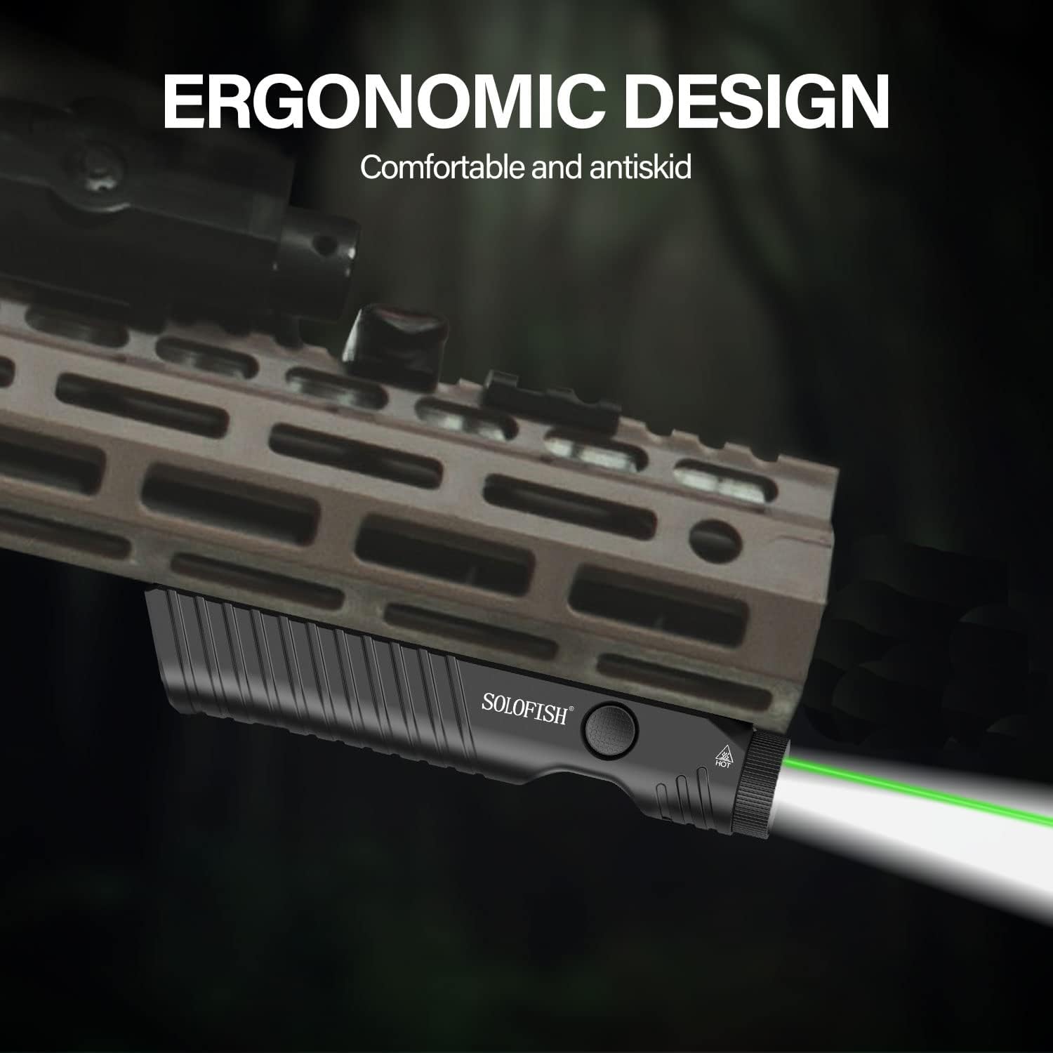 Solofish Tactical Flashlight - 1450 Lumens with Green Laser Sight | Magnetic Rechargeable Mlok Rail Combo