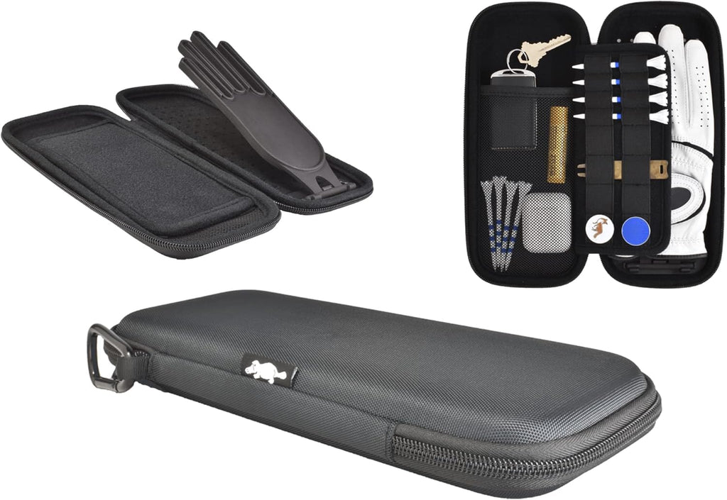 Platypus Golf Co. Golfing Caddie EVA Travel Case Organizer - Hand Reversible Hinging Glove Shaper & Holder, Mesh Pocket & Storage Slots, Golfers Cases for Men & Women
