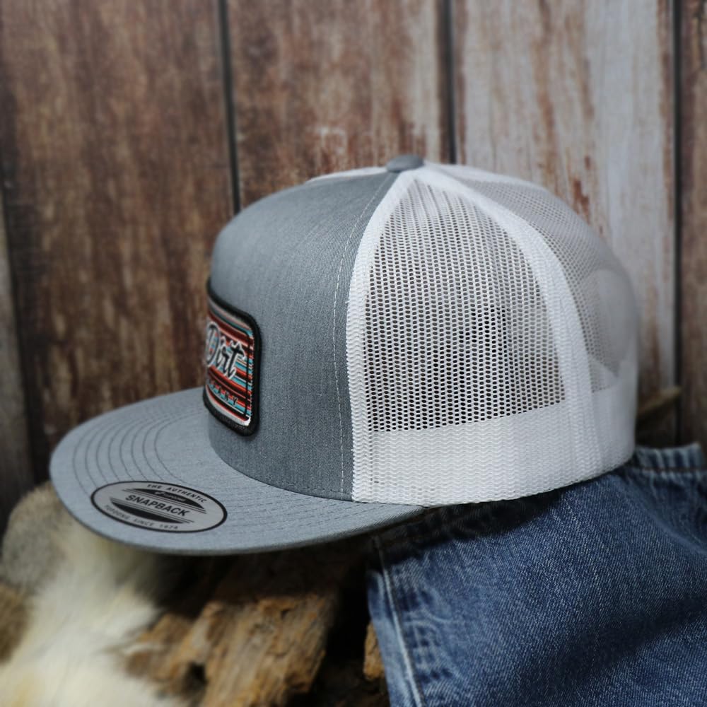 Red Dirt Hat Company Serape 2023 5-Panel Adjustable Snapback Hat, Trucker Cap w/Ventilated Mesh Back & Snap Back, Structured Baseball Cap for Men & Women - Heather Grey/White, One Size Fits All
