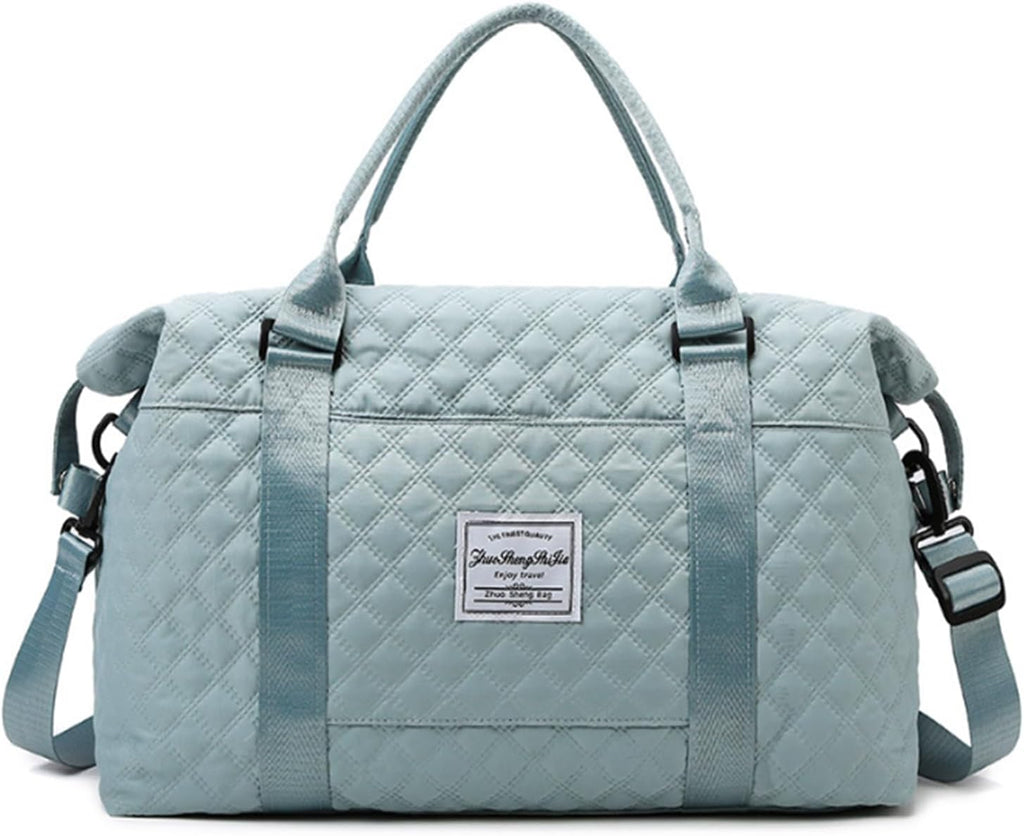 Skiennix Quilted Travel Bag - Stylish Overnight Gym Tote | Blue Duffel for Women