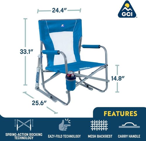 GCI Outdoor Beach Rocker Chair - Portable Folding Design in Saybrook Blue for Ultimate Comfort