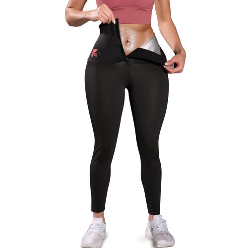 KUMAYES Sauna Leggings for Women Sweat Pants High Waist Compression Slimming Hot Thermo Workout Training Capris Body Shaper (Black, X-Large)