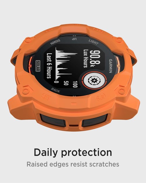 Miimall Rugged Case Compatible for Garmin Instinct 3 Solar 50mm Cover, Anti-Scratch, Anti-Collision, Slim Protective Case Soft TPU Shell Sports Frame for Instinct 3 Solar, Orange