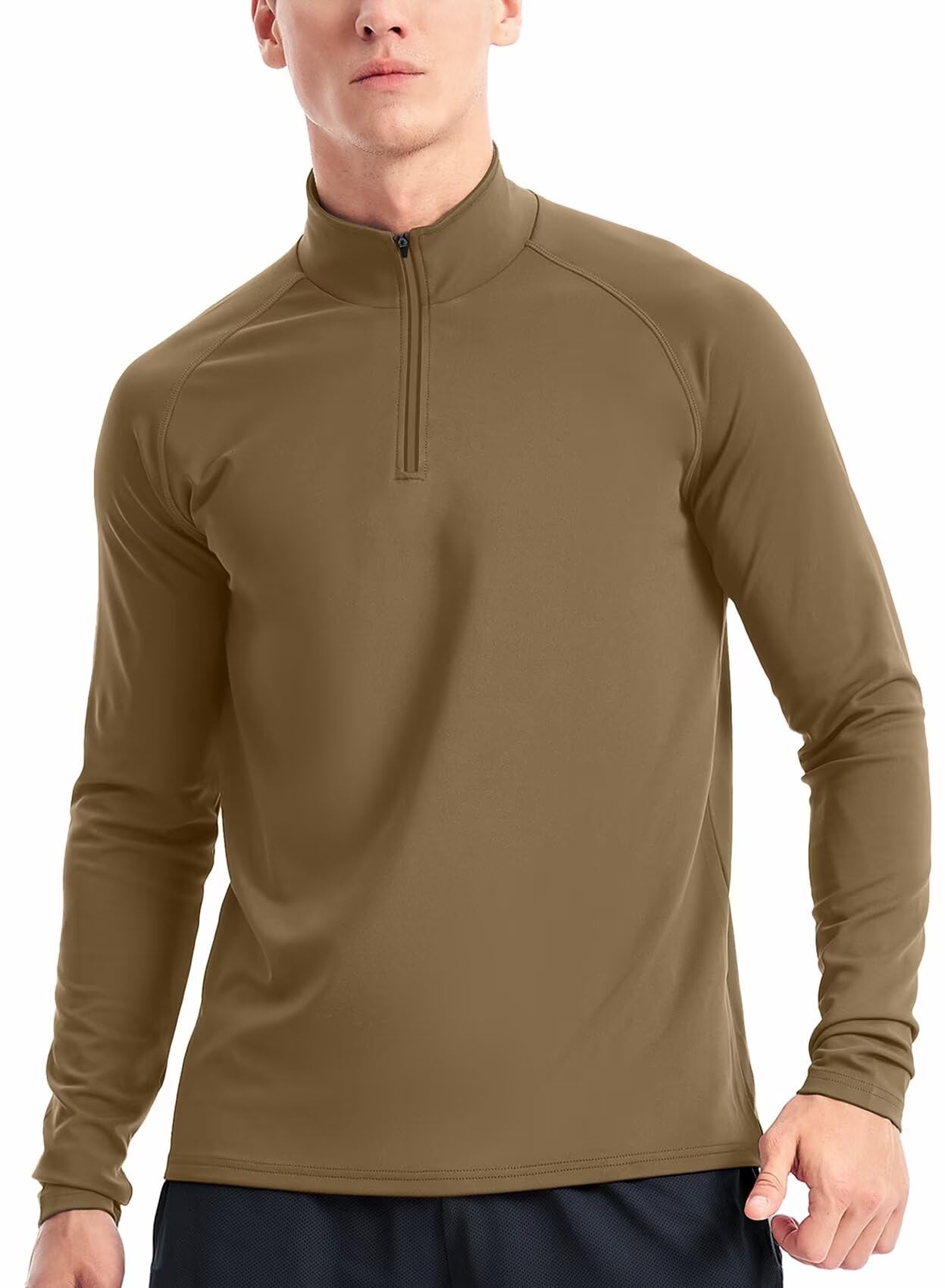 Zengjo Quarter Zip Men Lightweight(Coyote Brown,M)