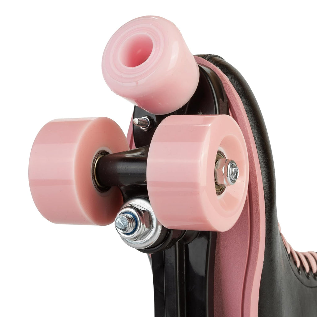 XUDREZ Roller Skates for Girls, Black PU Leather with Pink Light Up Wheels, Indoor Outdoor, Size 37-US Women 6, Youth 5